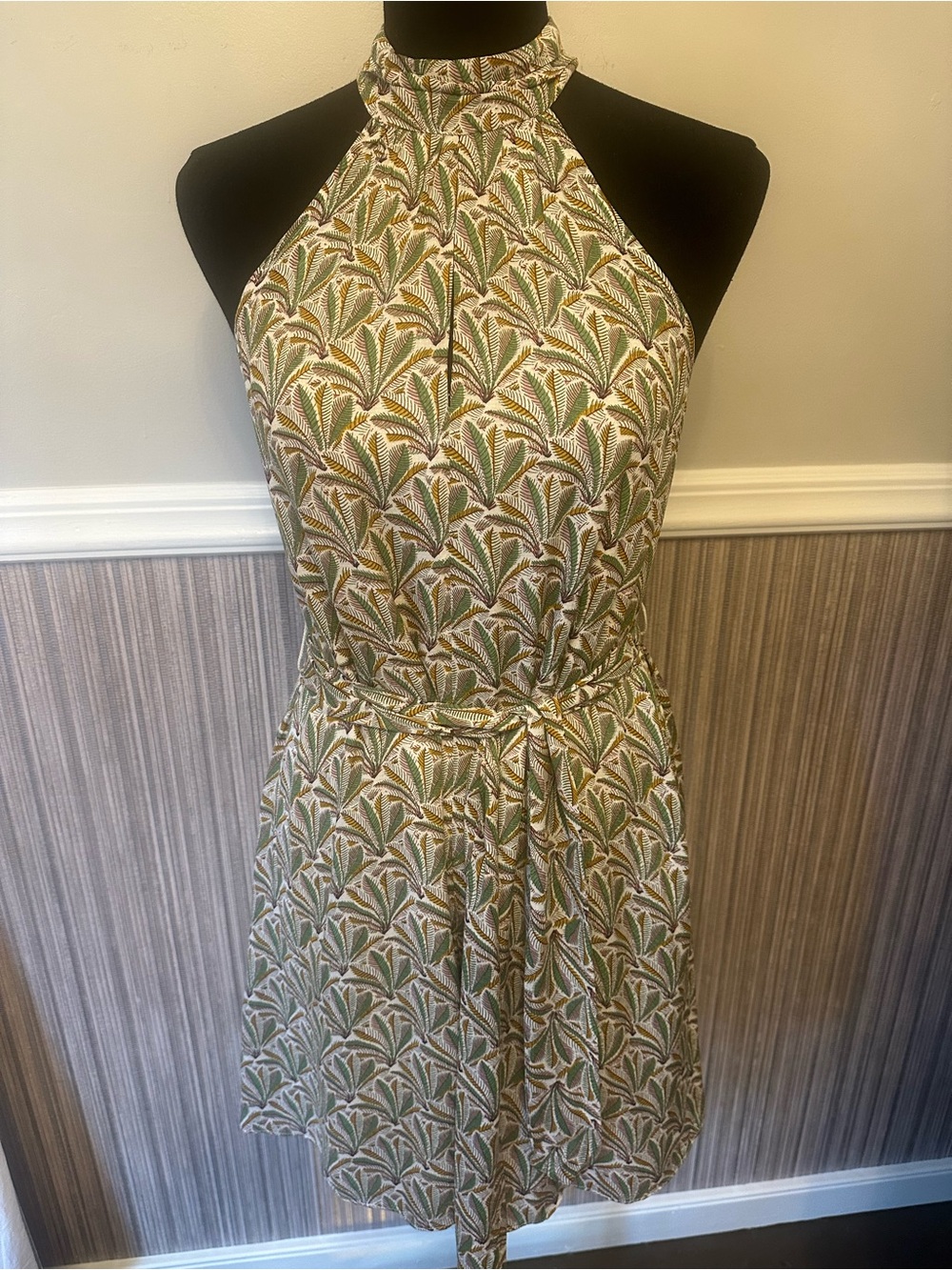 Anthropologie Botanical Halter Dress XS Tie Waist Lined A-Line Dress - Picture 3 of 12